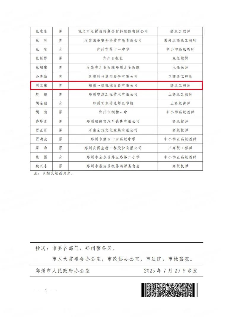 匠心筑夢三十載 創新領航譜新篇——山美集團技術負責人周衛東榮獲鄭州市政府特殊津貼